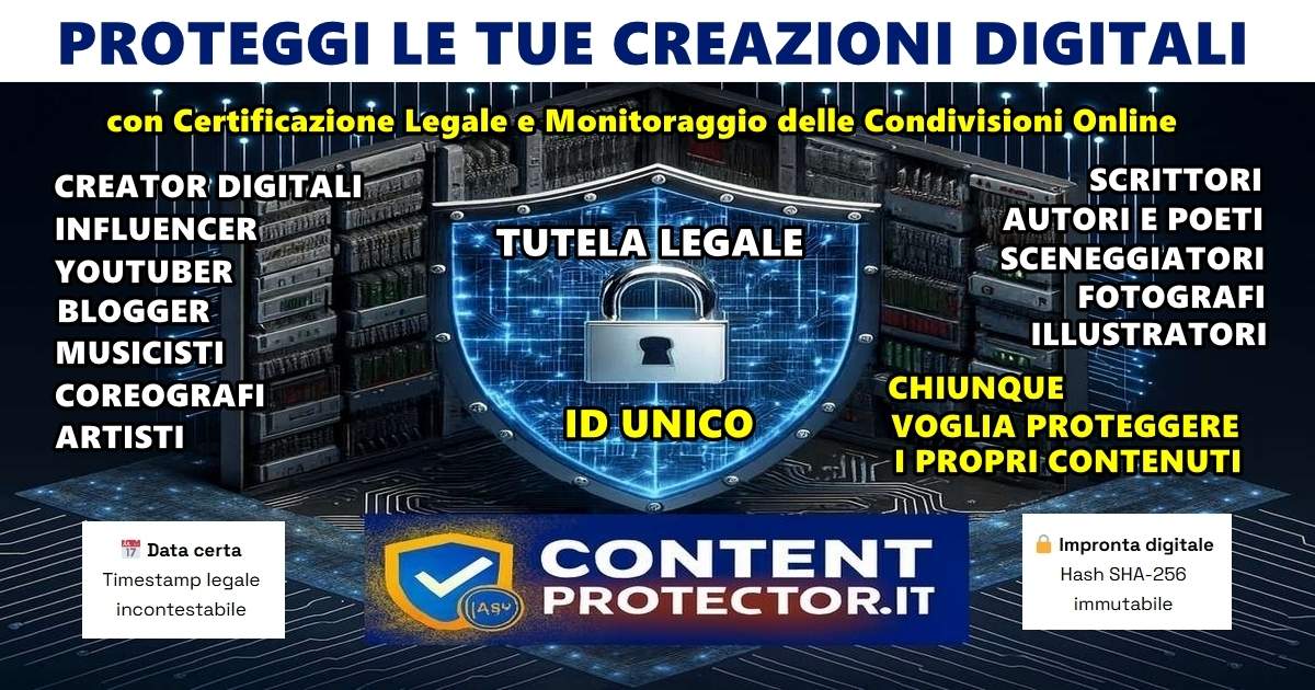 La prima piattaforma online per proteggere e certificare legalmente i tuoi contenuti con un solo click